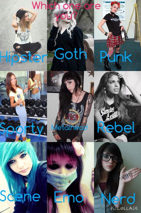 I'm the metalhead, which one are you? Emo Dress Up, The Difference Between Emo And Goth, Nerd Style Aesthetic, Different Kinds Of Goth, Goths With Glasses, Cute Emo Hair, How To Dress Emo, Emo Style Aesthetic, Metal Head Style