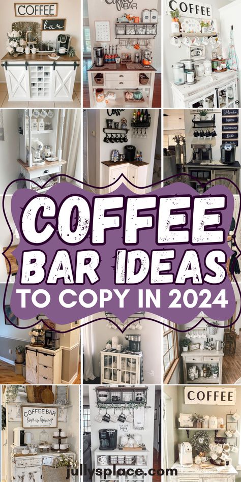 Coffee Bar Ideas, Coffee Bar Station Coffee Bar Stand Ideas, Repurposed Coffee Bar Ideas, Home Office Coffee Bar Ideas, Wine Bar Nook Ideas, Best Coffee Bar Ideas, Coffee Bar Ideas In Front Of Window, Old Dresser To Coffee Bar, Coffee And Wine Bar Ideas Dining Rooms, Coffee Bar Table Decor