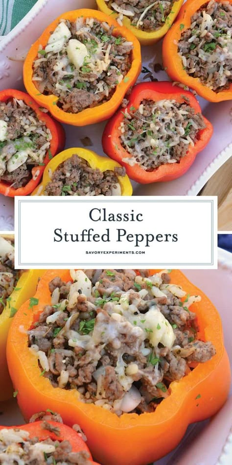 Stuffed Bell Peppers Ground Beef, Classic Stuffed Peppers Recipe, Classic Stuffed Peppers, Best Stuffed Pepper Recipe, Bell Peppers Stuffed, Stuffed Peppers Beef, Stuffed Peppers With Rice, Easy Stuffed Peppers, Ground Beef Rice