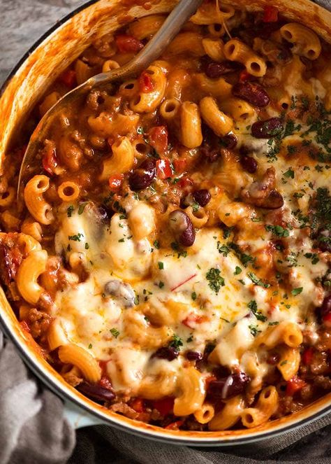 Pasta And Sauce, Chili Mac Recipe, Chili Mac And Cheese, Chili Mac, Canned Tomatoes, Recipetin Eats, Beef Pasta, Savory Food, Vegetable Pasta