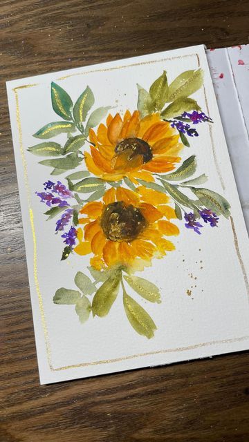 Bindi~Watercolor/Mixed media artist on Instagram: "Sunflowers! There was a time when I was not too fond of painting sunflowers. Now, I love to paint them. I love this combination of sunflowers with loose lavender. Brush: @kingartcompany Paper: @khadipapers 320 gsm 100% cotton Don't forget to use my code'desaiart10' for a discount if you buy kingartcompany brushes or other supplies off their website. Link for their website is in my bio. Please save, share, like and comment! Follow for more! . . Painting Sunflowers, Watercolor Mixed Media, Sunflower Vase, Watercolor Video, Art Hub, Loose Watercolor, King Art, Sunflower Art, Watercolor Sunflower