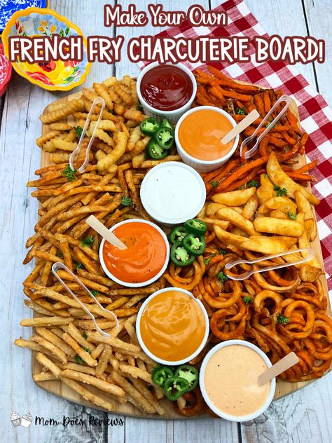 Make Your Own French Fry Charcuterie Board! Fries Board Ideas, French Fry Charcuterie Board Ideas, French Fry Board Ideas, Hockey Charcuterie Board, French Fry Charcuterie Board, Fries Charcuterie Board, French Fry Birthday Party, Fast Food Charcuterie Board, Fry Charcuterie Board