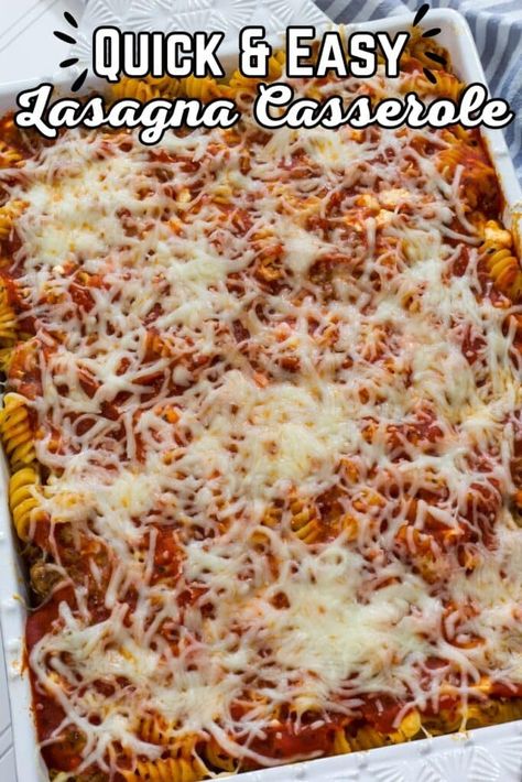 Quick and easy homemade lasagna casserole recipe - savor the cheesy goodness in no time. A delicious twist on a classic favorite for effortless comfort. We have swapped the cottage ricotta cheese in traditional lasagne with cottage cheese. Our version is made with tender pasta, ground beef, spices, jar spaghetti sauce, and three kinds of cheese. Easy Lasagna Casserole, Quick Lasagna, Beef Spices, Spices Jar, Lasagna With Cottage Cheese, Easy Homemade Lasagna, Cottage Cheese Pasta, Dinner Party Dishes, Lasagna Casserole