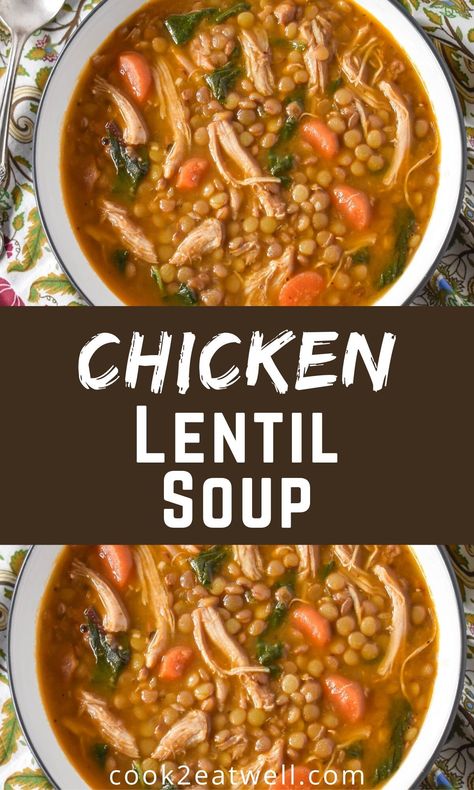 Recipe Chicken Thighs, Chicken Lentil Soup, Lentil Recipes Easy, Chicken Lentil, Lentil Recipe, Lentil Soup Recipe, Pollo Guisado, Soup Chicken, Hearty Chicken