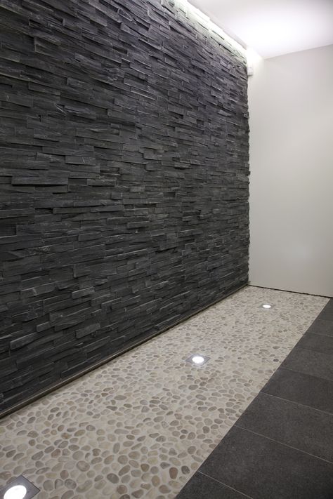 Black Stone Accent Wall, Black Stone Facade, Elevation Material, Carbon Slate, Exterior Stone Wall Cladding, Black Stone Wall, Black Stone Tile, Room Wall Tiles, Fence Wall Design