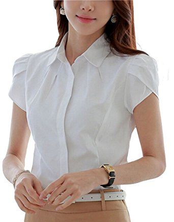 DPO Lady's Cotton Formal Pleated Short Sleeve Blouse White Solid 4 Tag M Charlie Blackwood, Pleated Sleeves Blouse, Button Down Shirt Short Sleeve, Short Blouses, Tulip Sleeve, Pleated Sleeves, Pleated Blouse, Movie Costumes, Women Formals