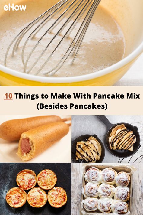 Pancake mix is one of those modern conveniences that home chefs 100 years ago probably would have considered a miracle. When our great-grandparents wanted flapjacks, they didn't have the luxury of grabbing pre-measured dry ingredients. Today, pancake mix is good for a lot more than just making pancakes. From county-fair favorites to elegant French desserts, using pancake mix can help you cut corners without sacrificing flavor in any number of tasty recipes. Pancake Mix Other Uses, What Can I Make With Pancake Mix Besides Pancakes, Pancake Mix Corndogs, Diy Krusteaz Pancake Mix Recipes, Recipes That Use Pancake Batter, Things To Do With Pancake Batter, Pancake Mix Dinner Recipes, Desserts Using Pancake Batter, What To Do With Pancake Batter