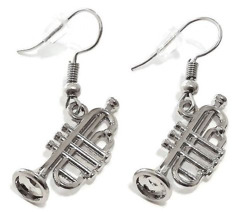 PRICES MAY VARY. Trumpet earrings, Trumpet charms earrings, Music earrings Trumpet charm, Dangle silver tone metal charms Overall length of the earrings include the hook is approximately 4 cm (1.58 inches) Free jewelry pouch gift bag to pack and ship our earrings Trumpet earrings, Music earrings, Musical Instrument earrings. Silver Tone Metal Charms, Zinc alloy