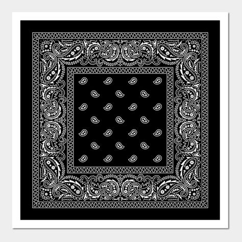 Black bandana with white ornaments. -- Choose from our vast selection of art prints and posters to match with your desired size to make the perfect print or poster. Pick your favorite: Movies, TV Shows, Art, and so much more! Available in mini, small, medium, large, and extra-large depending on the design. For men, women, and children. Perfect for decoration. Black Bandana Wallpaper, Bandana Design Pattern, Bandana Tattoo Design, Bandana Background, Bandana Tattoo, Swag Hats, Carpets For Living Room, Gangsta Tattoos, Black And White Necklaces