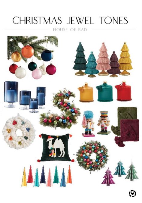 Colorful Christmas decor Jewel Color Christmas Decor, Jewel Tone Holiday Decor, Christmas Decoration Trends 2022/23, Jewel Christmas Decorations, Bright Red Christmas Decor, Jewel Tone Ornaments, Christmas Tree Themes Colors Red Decorating Ideas, Jewel Toned Christmas Decor, Christmas Decor Trends 2022/23