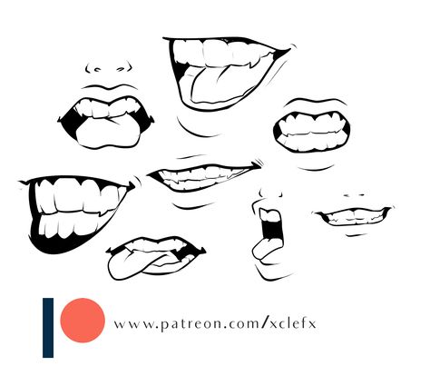 More practices and sketches on Patreon by xclefx #practices #inking #mouths #sketches Toothy Grin Drawing Reference, Crazy Smile Drawing Reference, Insane Smile Reference, Crazy Smile Reference, Crazy Smile Drawing, Toothy Smile Drawing Reference, Crazy Expression Reference, Anime Mouth Drawing, Anime Mouths