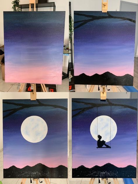 Canvas Cartoon Painting, Painting Ideas On Canvas Cartoon, Cartoon Painting Ideas On Canvas, Cartoon Painting Ideas, Canvas Cartoon, Sunset Canvas Painting, Sky Art Painting, Small Canvas Paintings, Simple Canvas Paintings