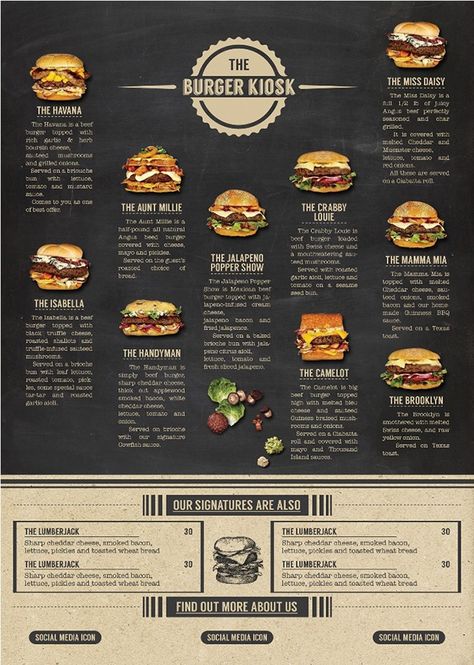 The Burger Kiosk Menu Package on Behance Menu Design Burger, Burger Menu Design Ideas, Meat Menu Design, Burger Menu Ideas, Burger Packaging Ideas, Burger Kiosk, Restaurant Burger, Resep Burger, Menu Burger