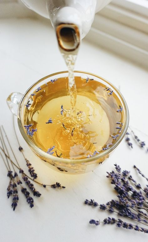 Calming tea with real organic lavender flowers. Lavender steeps beautifully. You can also add organic whole chamomile flowers for a floral tea dream. #flowertea #organictea #chamomile #lavender #floraltea #flowers #french #calm #peaceful #tea #diy Floral Tea Aesthetic, Lavender Tea Aesthetic, Tea Product Photography, Lavender Chamomile Tea, Witchy Tea, Lotus Flower Tea, Sea Beast, Tea Product, Luxury Tea