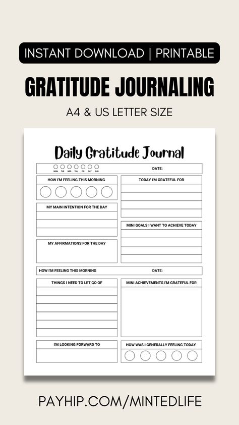 Daily Gratitude Journal Printable Gratitude Log, Weekly Habit Tracker, Gratitude Journal Printable, Gratitude Diary, Routine Printable, Daily Gratitude Journal, Daily Printable, Journal Gratitude, Wellness Tracker