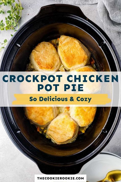 Crockpot Chicken Pot Pie is a revolutionary recipe in the world of easy to make comfort food! Simple and savory ingredients meld together to creamy perfection in your slow cooker to make a decadent and delicious chicken dinner. This might just be your new favorite pot pie recipe! Chicken Pot Pie Crockpot Recipes, Crockpot Chicken Pot Pie Recipe, Slow Cooker Chicken Pot Pie Recipe, Chicken Pot Pie Recipe Crockpot, Slow Cooker Chicken Pot Pie, Turkey Pot Pie Recipe, Crockpot Chicken Pot Pie, Pot Pie Filling, Chicken Pot Pie Recipe