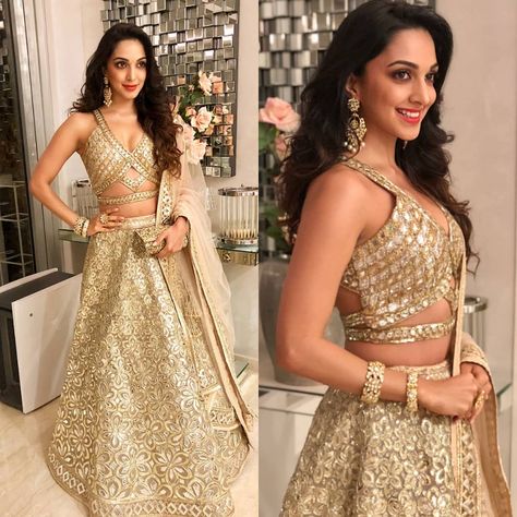 Kiara Advani  looking beautiful... Hairstyle With Lehenga Wedding, Choli Hairstyle, Hairstyle With Lehenga, Lehenga Simple, Lehenga Hairstyles, Low Buns, Sequin Saree, Indian Bridal Lehenga, Lehenga Wedding