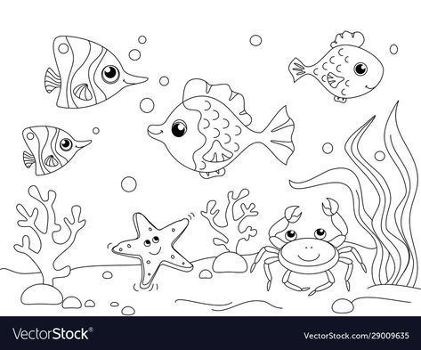 Underwater World Drawing, Under The Sea Drawings, Water Cartoon, Underwater Drawing, Decoration Creche, Underwater Cartoon, World Drawing, Ocean Coloring Pages, Toddler Drawing