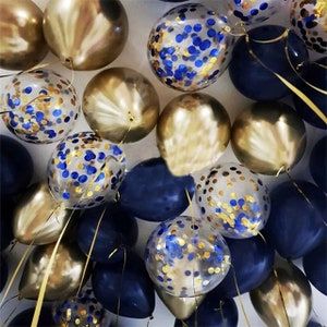 Navy Wedding Decorations, Navy Blue And Gold Wedding, Gold Graduation Party, Gold Confetti Balloons, Wedding Shower Decorations, Gold Party Decorations, Gold Wedding Decorations, Gold Birthday Party, Navy Blue And Gold