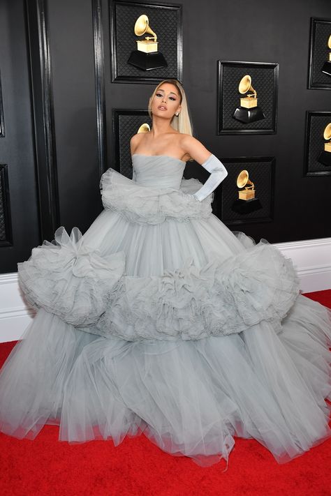 Grammy Awards 2020, Ariana Grande Grammys, Grammys 2020, Grammy Dresses, Grammys Red Carpet, Ariana Grande Outfits, Bright Dress, Popsugar Fashion, Couture Gowns