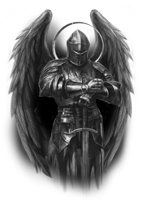 Knight With Wings Tattoo, Guardian Angel Warrior Tattoo, Archangel Tattoo Design, Guardian Angel Tattoo For Men, Back Tattoos For Guys Upper, Dark Angel Tattoo, Angel Warrior Tattoo, Guardian Angel Tattoo Designs, St Michael Tattoo