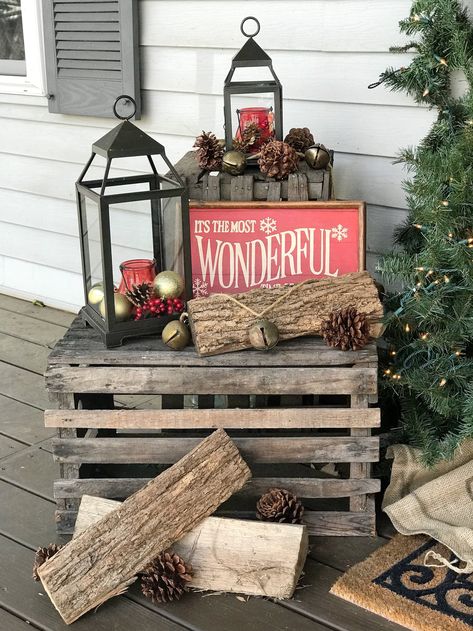 Christmas Front Porch Decor - The Smartest and Fastest Method to Get What You Need is From Here - Click to visit TODAY! Crate Decor, Front Porch Christmas Decor Ideas, Porch Christmas Decor Ideas, Porch Christmas Decor, Front Porch Christmas, Christmas Decor Ideas Diy, Country Christmas Decorations, Christmas Front Porch, Christmas Porch Decor