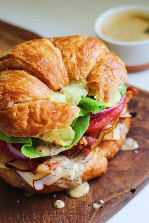 Savory Croissant Recipes, Turkey Croissant Sandwich, Turkey Croissant, Turkey And Cheese Sandwich, Stuffed Croissants, Mortadella Sandwich, Awesome Sandwiches, Croissant Sandwiches, Budget Dinners