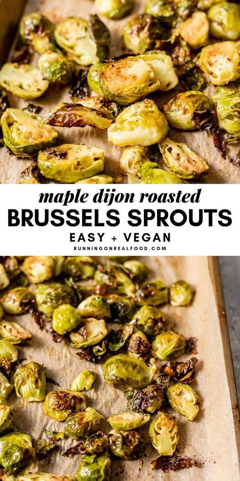 These sweet and tangy, maple dijon brussels sprouts are so delicious they'll be a hit at your holiday table. Serve straight from the oven as a side dish to your Thanksgiving, Easter or Christmas meal. Vegan Christmas Meals Ideas, Vegan Dinner Sides, Vegan Christmas Dinner Sides, Plant Based Thanksgiving Dinner, Christmas Dinner Ideas Vegan, Vegan Thanksgiving Food, Vegan Christmas Recipes Dinner, Vegan Christmas Sides, Vegan Christmas Meals