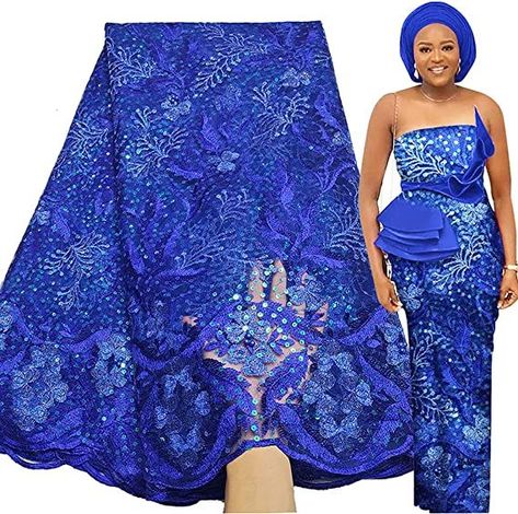 Bestway Lace Soft Sequence African Lace Fabric 5 Yards Beads Embroidery French Tulle Lace Fabric Nigerian Women Wedding Material (Royal Blue) Celebration Church, Nigerian Women, Maxi Skirt Crop Top, Beads Embroidery, Nigerian Lace, Sequin Wedding, Sequin Decor, Nigerian Wedding, African Lace