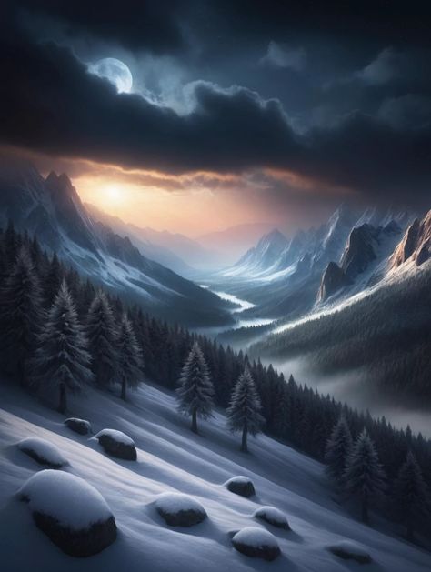 A painting of a snowy mountain scene with trees and snow - SeaArt AI Cinematic Lighting, Bad Art, Bad Photos, Out Of Focus, Snowy Mountains, Mountain Scene, Depth Of Field, Portrait Sketches, Mountain Art