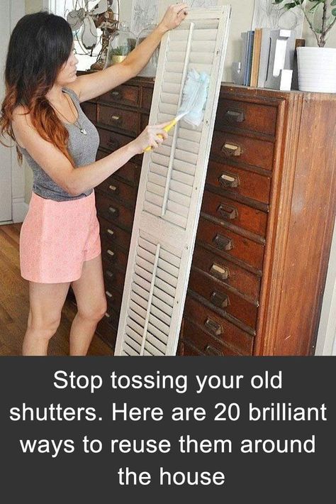 Stop tossing your old shutters. Here are 20 brilliant ways to reuse them around the house Shutter Projects, Dollar Tree Storage, Diy Shutters, Old Shutters, Shutter Doors, Wood Shutters, Home Decoration Ideas, Handmade Beauty Products, Diy Hanging