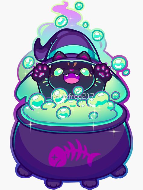 A cute witchy kitty brewing up some trouble at ita cauldron! 
#cats #witch #witchcat #Halloween Cauldron Witch, Toil And Trouble, Witches Cauldron, Witch Cat, Cat Stickers, Witch, Kitty, Halloween, Dogs