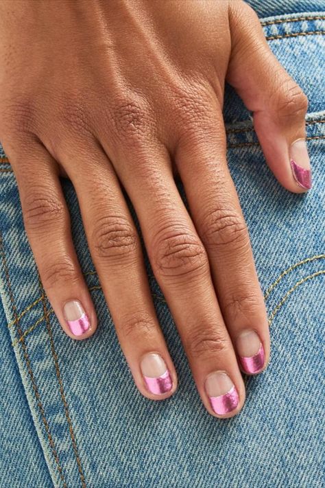 Half Tip Nail Designs, Half And Half Nail Color, Half Nail French Tip, Half Moon Manicure Short Nails, Half Moon Nail Art, Neutral But Fun Nails, Nails Half And Half Color, Half And Half Nails Designs, Nail Inspo September