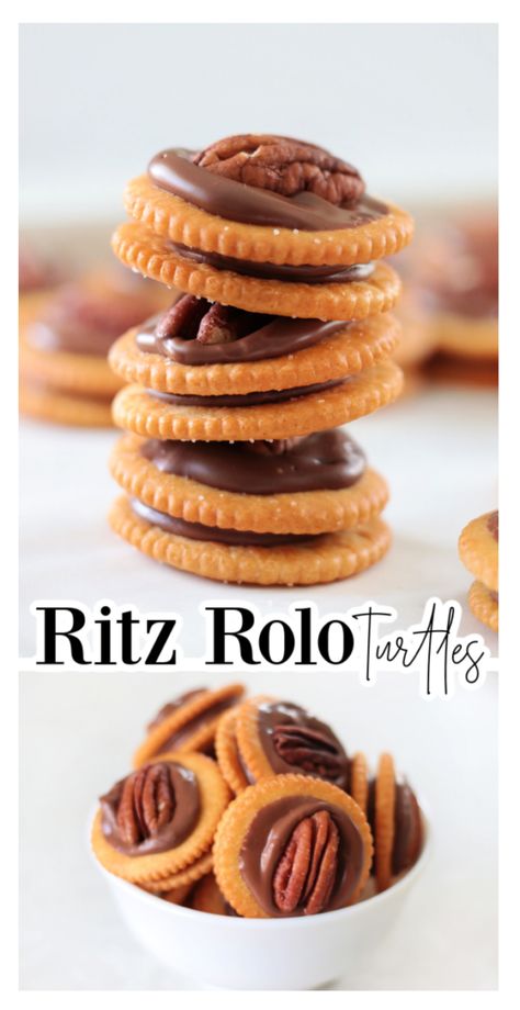 Pecan Ritz Crackers, Rollo Candy Recipes, Roll Turtles, Ritz Cracker Christmas Cookies, Rolos Pretzels, Cookies With Rolos, Rolo Treats, Rolo Turtles, Cracker Ideas