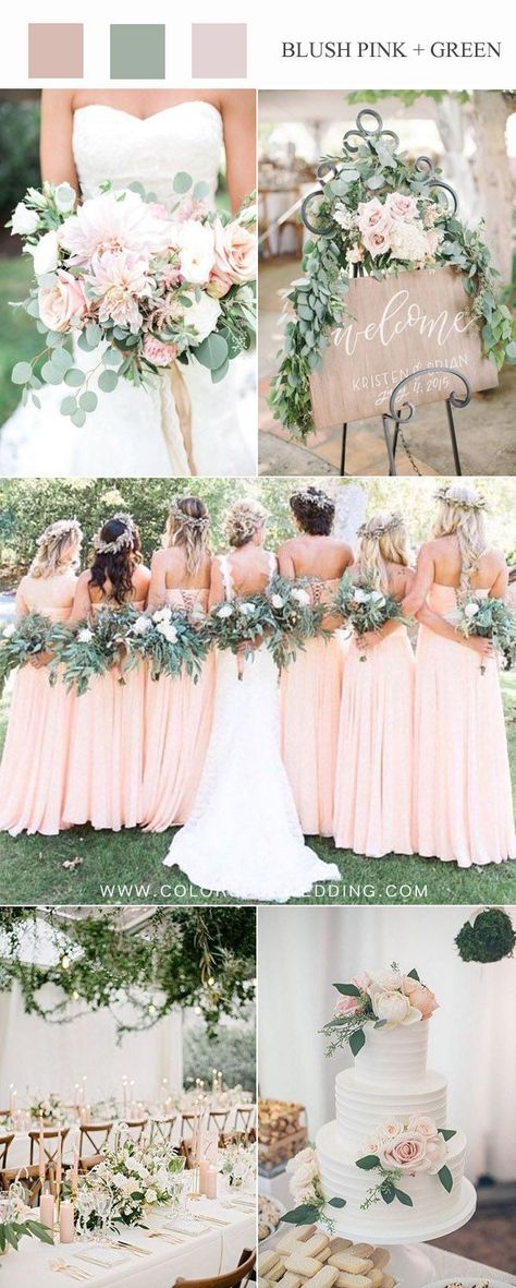 Wedding Color Schemes Spring, Bush Wedding, Pink Wedding Colors, Wedding Color Ideas, Green Wedding Colors, Spring Wedding Colors, Wedding Etiquette, Sage Green Wedding, Wedding Venue Inspiration