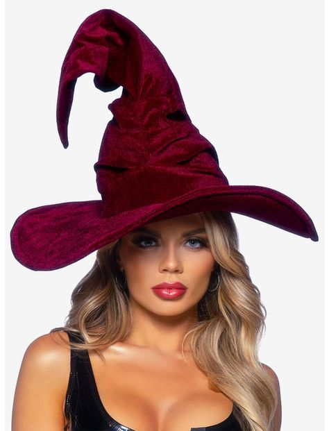 Burgundy Velvet Ruched Witch Hat Leg Avenue Costumes, Witch Costumes, Basic Witch, Witches Hat, The Worst Witch, Classic Hats, Band T Shirts, Witch Costume, Easy Halloween Costumes