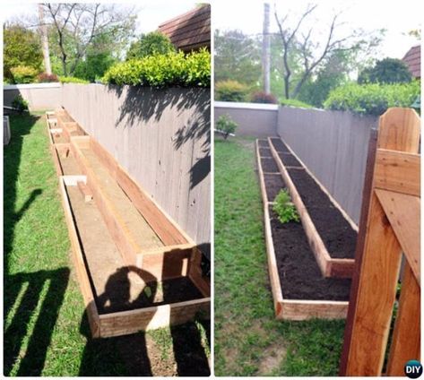 DIY Garden Beds - Raised Garden Bed Along Fence - Easy Gardening Ideas for Raised Beds and Planter Boxes - Free Plans, Tutorials and Step by Step Tutorials for Building and Landscaping Projects - Update Your Backyard and Gardens With These Cheap Do It Yourself Ideas http://diyjoy.com/diy-garden-beds Raised Garden Beds Irrigation, Wood Garden Beds, Diy Raised Garden Bed, Landscaping Along Fence, Diy Garden Bed, Vegetable Garden Raised Beds, Building A Raised Garden, Diy Raised Garden, Raised Garden Beds Diy