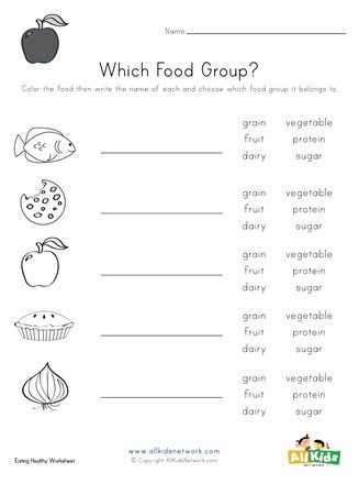 Identify the correct food group for each food pictured. Food Groups Worksheet, Five Food Groups, Food Groups, Science Worksheets, Printable Activities For Kids, Food Group, No Dairy Recipes, Seasonal Crafts, Group Meals