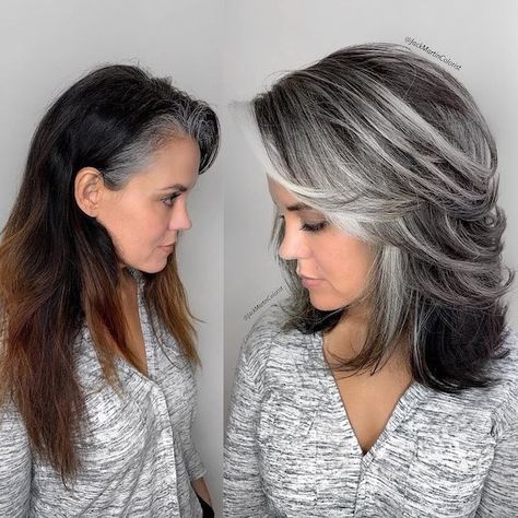 Medium Brunette Hair, Grey Hair Transformation, Medium Brown Hair, Covering Gray Hair, Medium Layered Hair, Medium Length Hair With Layers, Blending Gray Hair, Natural Wavy Hair, Dull Hair