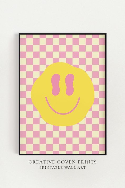 Smiley Face Print | Preppy Wall Art | Retro Checkerboard Print | Retro Wall Art | Abstract Wall Art | Printable | Digital Download _________________________________ **Please note this is An INSTANT DIGITAL DOWNLOAD. NO PHYSICAL PRINT will be shipped. The frame is NOT INCLUDED** Simply purchase your print, download and print to jazz up your home! Printable art is a great way of saving time and money and a lot more variety in sizes that you can choose yourself. Smiley Face Print, Choose Yourself, Preppy Wall Art, Retro Painting, Wall Art Retro, Face Print, Pink Wall Art, Wall Art Abstract, Retro Wall Art