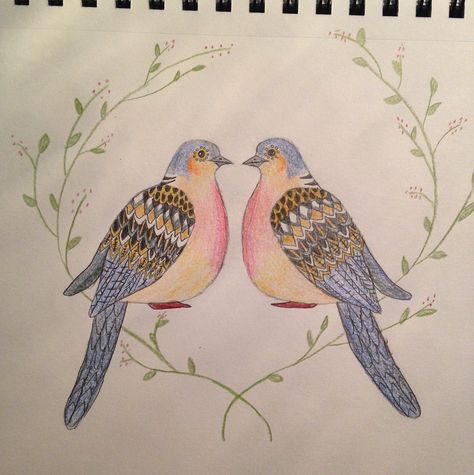 Two turtle doves colored pencil drawing in Emily Lamm's Twelve Days of Christmas art series Two Turtle Doves Christmas, Turtle Dove Tattoo, Doves Drawing, Two Turtles, Two Turtle Doves, Turtle Doves, Cartoon Turtle, Dove Tattoo, Turtle Dove