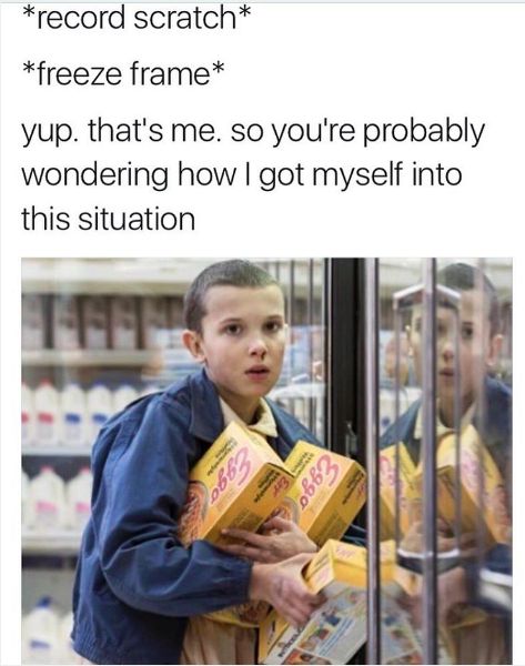 This tweet about Eggos. | 31 Jokes Only "Stranger Things" Fans Will Find Funny Stranger Things Halloween, Eleven Stranger Things, Stranger Things Aesthetic, Stranger Things Meme, Stranger Things Wallpaper, Stranger Things Funny, Stranger Things Netflix, 인물 사진, Film Serie