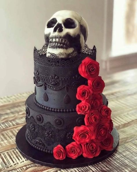 Gothic Birthday Cakes, Skull Wedding Cakes, Goth Cakes, Gothic Wedding Cake, Tattoo Skulls, Gothic Cake, Gothic Wedding Theme, Halloween Wedding Cakes, Skull Cake