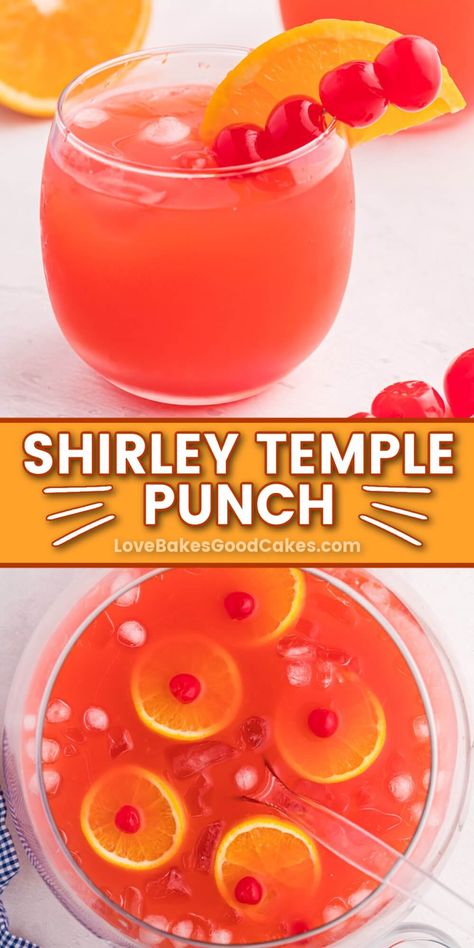 Shirley Temple Punch, Punch Recipes For Kids, Party Punch Recipe, Shirley Temple Drink, Good Cakes, Alcoholic Punch Recipes, Non Alcoholic Punch, Bubbly Personality, Easy Punch