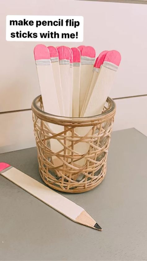 Teacher Pointer Stick, Pencil Sticks For Classroom, Teacher Pointer Stick Diy, Classroom Pointers Diy, Calling Sticks For Classroom, Pencil Popsicle Sticks, Pencil Name Sticks, Pick Sticks Classroom, Name Picker Classroom