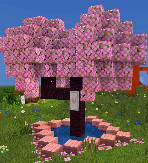 Minecraft Sakura Tree, Pink Sakura, Minecraft Inspo, Sakura Tree, Cute Games, Cute Pink, Light Up, Minecraft, Light Pink