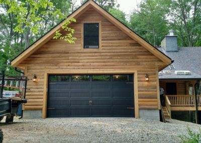 Residential Garage Doors – Ridge Overhead Door - Buffalo, NY Fiberglass Garage Doors, Black Garage Door, Contemporary Garage Doors, Log Homes Exterior, Contemporary Garage, Garage Door House, Carriage House Doors, Door Solutions, Black Garage