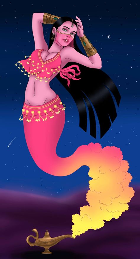 Jinn girl by SerisaBibi on DeviantArt Female Genie, I Dream Of Genie, Arabian Knights, Bottle Girls, Genie In A Bottle, Pathfinder Character, Fantasy Races, Islamic Paintings, Mythology Art