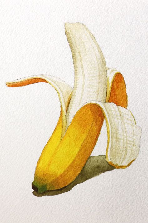 Water Colour Reference, Banana Painting Watercolor, Art Reference Fruit, Banana Painting Easy, Banana Reference Photo, Watercolour Reference Photos, Banana Drawing Realistic, How To Draw Watercolor, Banana Reference