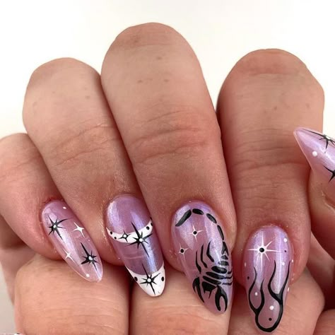 👻 jessica on Instagram: "scorpio season nails for @krissssyy 🦂✨🦂✨🦂" Short Scorpio Nails, Scorpion Nails Designs, Scorpio Nail Art, Scorpio Nail Ideas, Scorpion Nails, Birthday Nails Scorpio, Scorpio Nails Designs, Scorpio Nails, Birthday Nail Art